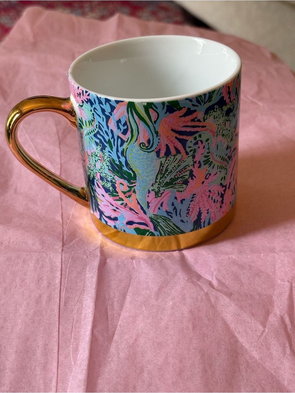 Lilly Pulitzer Gold-Trim Floral Reef Mug - Pink & Blue